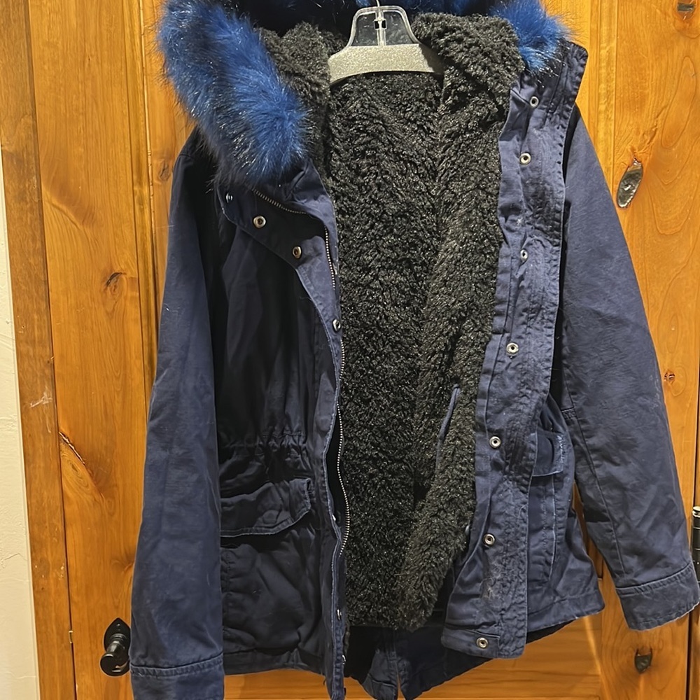 GAP Women's Dark Blue Utility Jacket with Faux Fur Hood - Picture 2 of 16